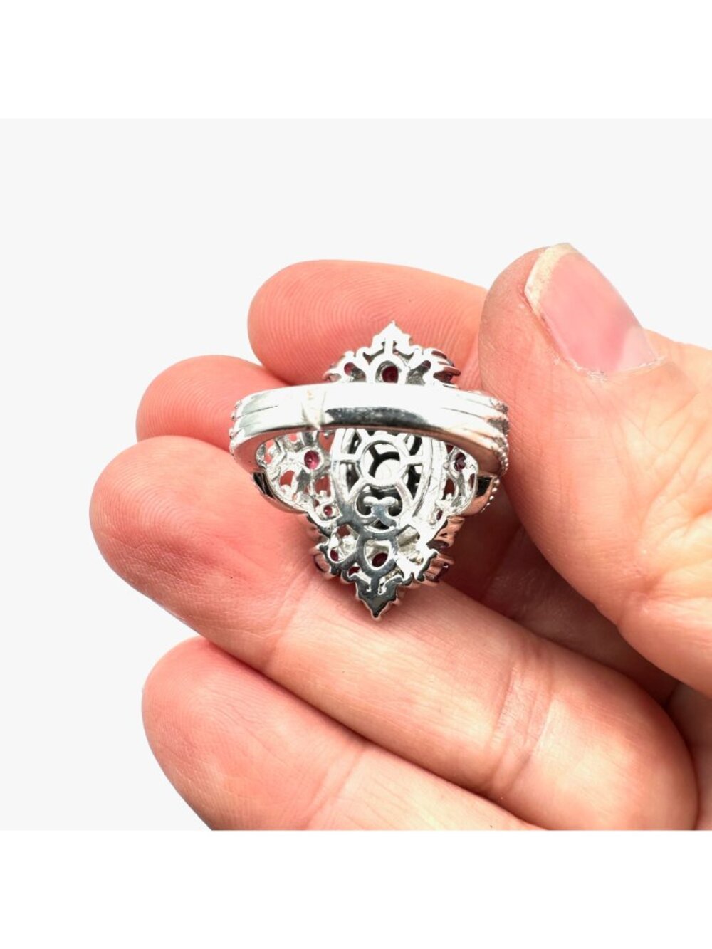 Chuck Celmency Black & Pink Gemstone Statement Ring Sterling Silver Size 6 - Picture 3 of 5